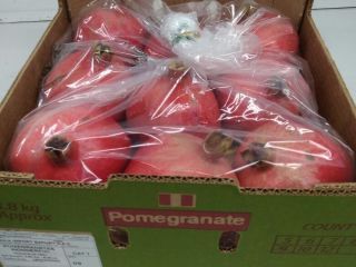 The fruit has a thick skin of scarlet or