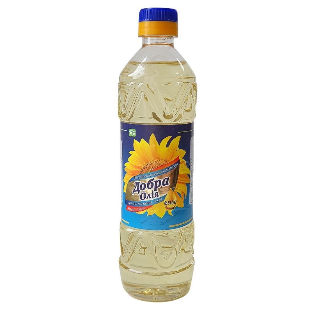 BOTTLE 500 ml BOTTLE 0,5 l Sunflower refined oil Volume: 0,5 L Net weight: 460 g Shelf life: 24 month (8°С - 20°С) Refined deodorized sunflower oil