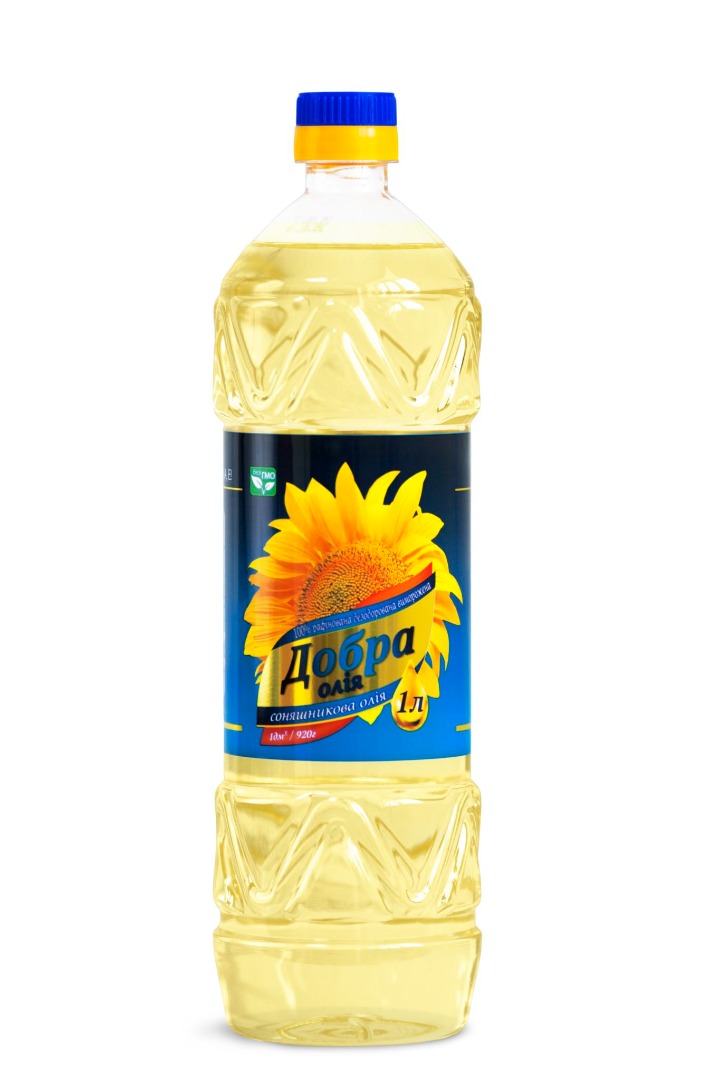 BOTTLE 1 liter Sunflower refined oil Volume: 1 L Net weight: 920 g Shelf life: 24 month (8°С - 20°С) Refined deodorized sunflower oil manufactured from the