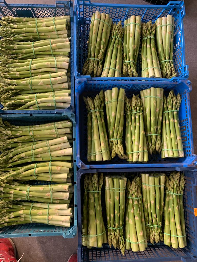 Sale of white and green asparagus