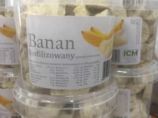 Ripe freeze-dried banana in 50g packages, 1.5% moisture with