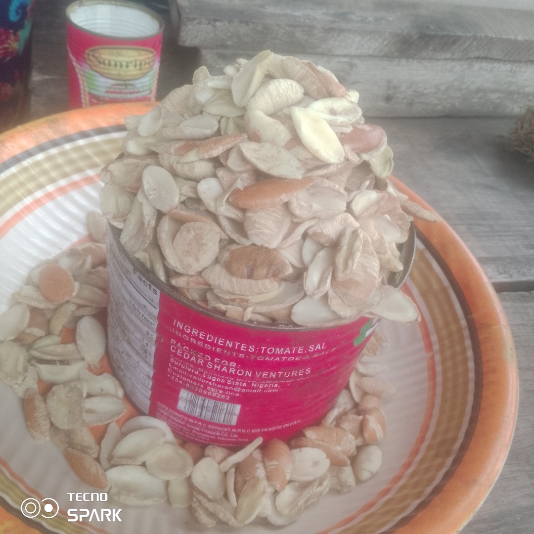I sell cassava flakes, maize, palm oil, crayfish, local chalk, melon, kulikuli e.t.c