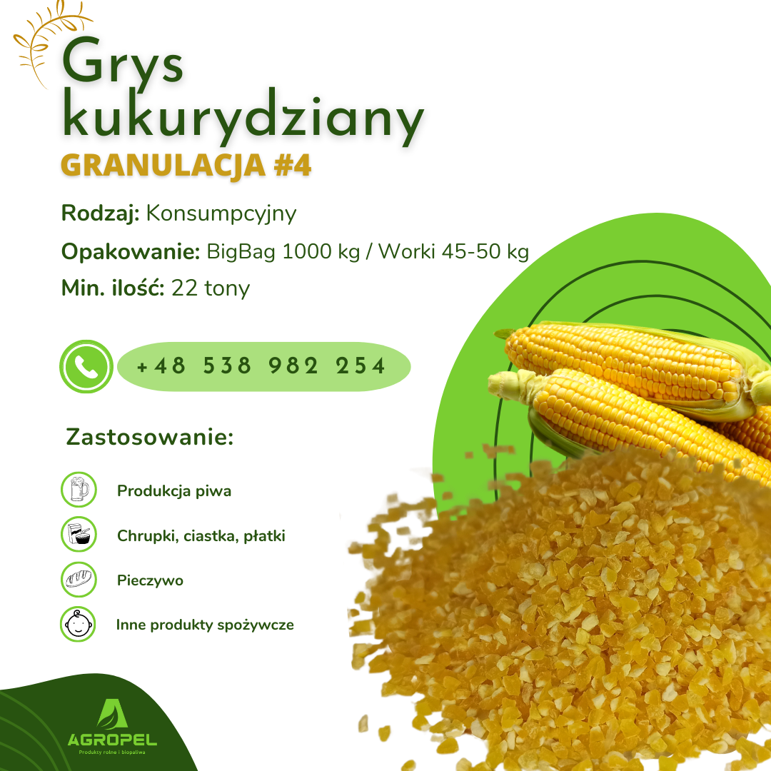 CORN GRIT We offer corn grits #4, #5 and EXTRA #1 on a continuous basis