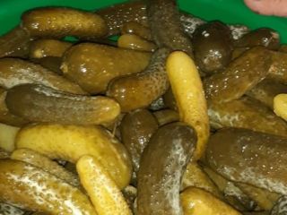 Cucumbers pickled in brine, they are packed in 220