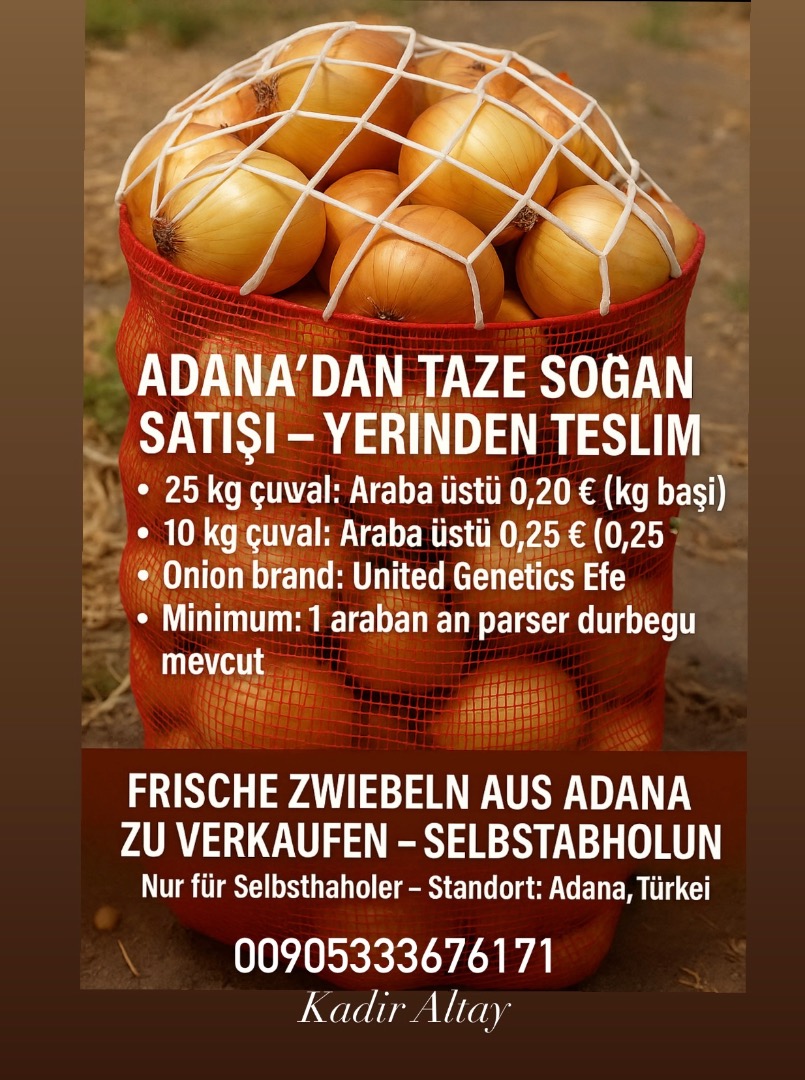 We sell Fresh Onions from Adana Türkiye For self pickup