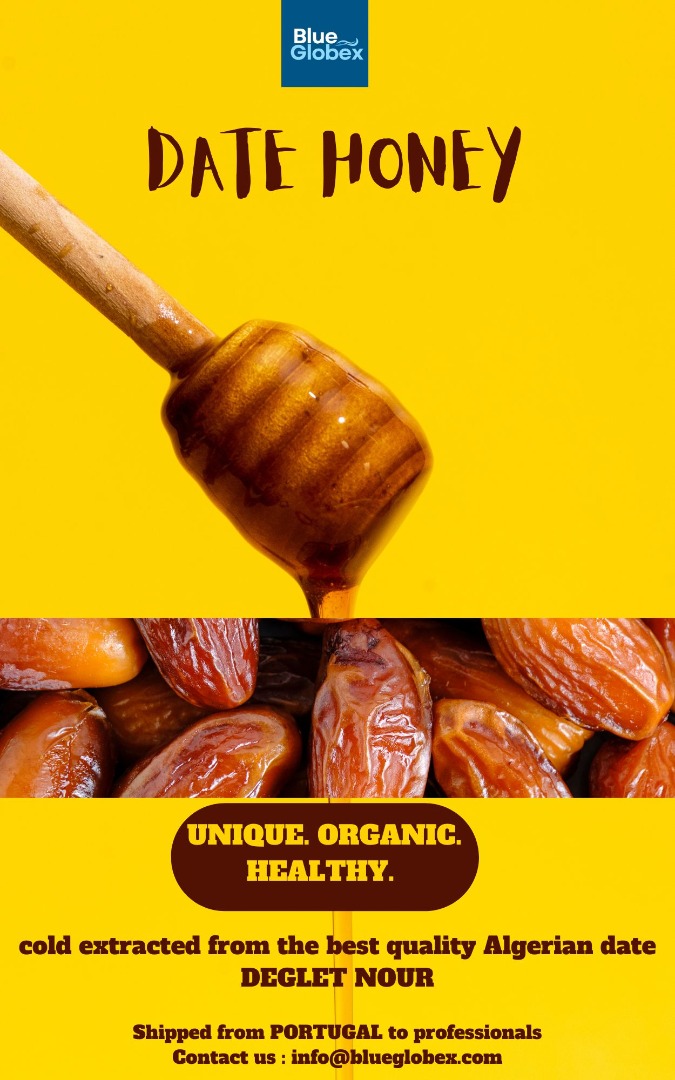 Honey dates cold extracted from The best Algerian dates Deglet nour Unique, Organic, Healthy In bulk package ready for repacking Certified Organic Shipped