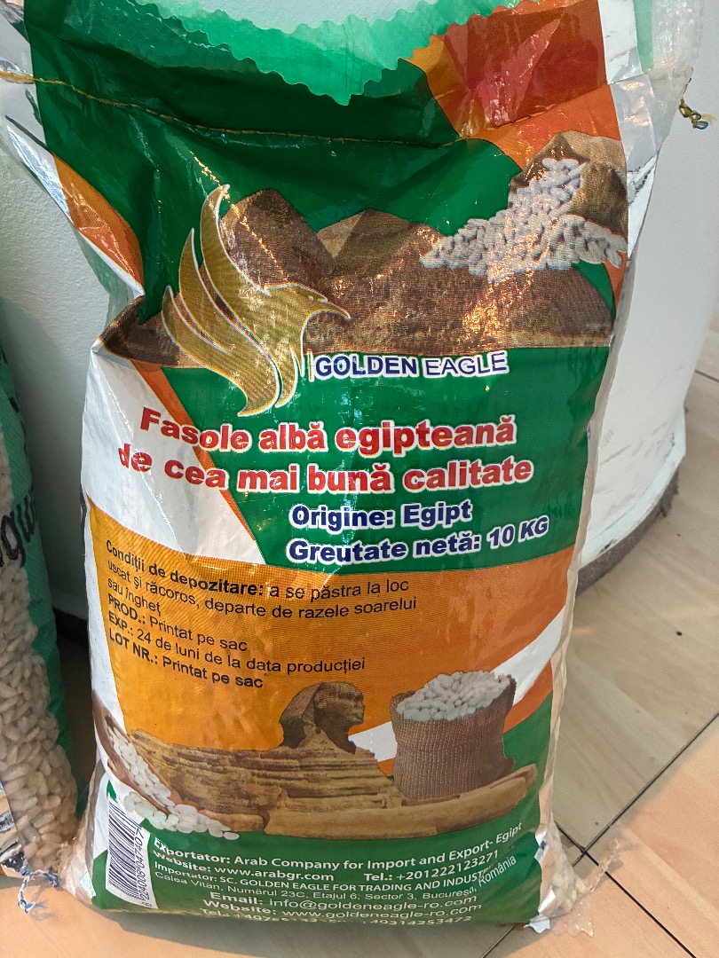 White beans, 10 kg bag, quality A, 180-200/100g, harvest December 2025, origin Egypt, price 1.3 euros/kg excluding VAT
