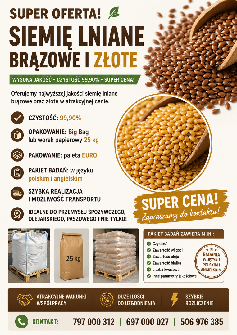Brown and golden linseed, quantity 100-1000 t